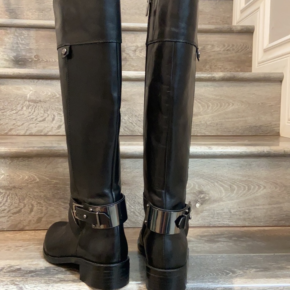 Vince Camuto Black Leather Knee High Boots Size 7 - Picture 4 of 10